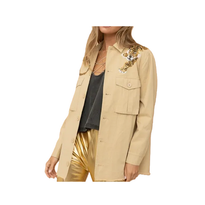BLUE B Cargo Pocket Front Sequin Tiger Utility Jacket